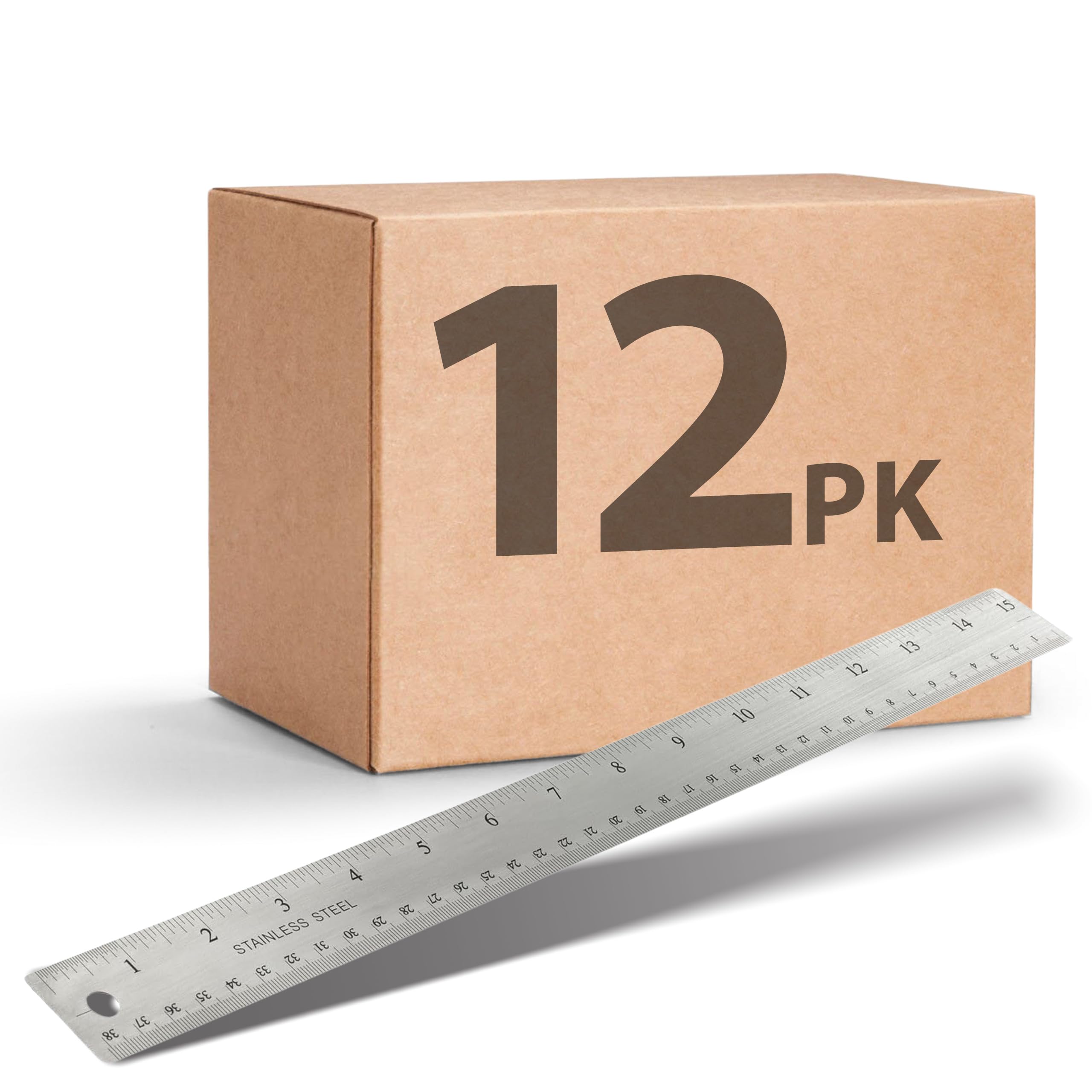 Officemate Classic Stainless Steel Metal Ruler, 15 inches with Metric Measurements, Silver, 15 L x 1.25 W, 12 Pack (666120) Image