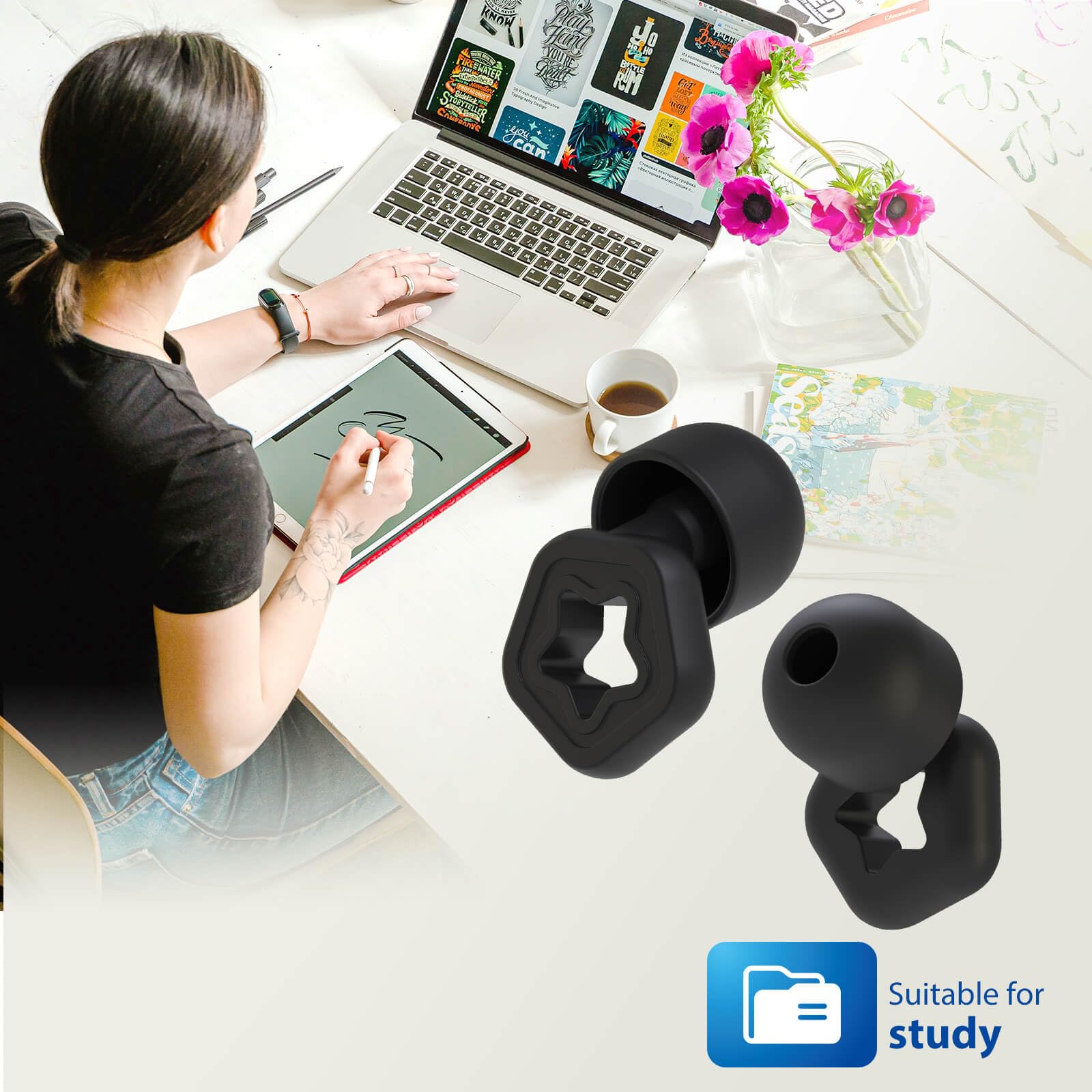 ELFTRON Ear Plugs for Sleeping Noise Reduction, 25 to 35 dB Noise Cancelling Ear Hearing Protection Earplugs Silicone Super Soft Flexible Reusable 12 pcs 6 pairs in S/M/L for Work Concert Flight Black