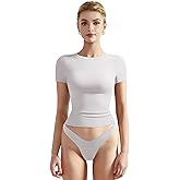 SUUKSESS Women Fitted Basic Tee Cotton Ribbed Crew Neck Summer Short Sleeve Y2K Crop Top