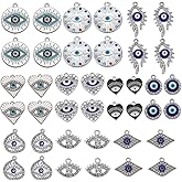 SUNNYCLUE 40PCS 10 STYLES Sliver Evil Eye Charms Bulk Rhinestone Charms Hollow Crystal Cubic Zirconia Shiny Lucky Eyes Heart Love Charm for Jewelry Making Charms Diy Earrings Bracelet Necklace Craft