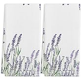 QIYUHOY Spring Summer Cottagecore Purple Lavender Wildflowers Kitchen Tea Towels, 16 X 24 Inches Set of 2 Cotton Dish Towels Dishcloths, Dish Cloth Flour Sack Hand Towel for Farmhouse Kitchen Decor