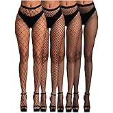 OYOANGLE Women's 4 Pairs Hollow Out Fishnet Mesh Tights See Through High Waist Sheer Pantyhose