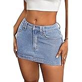 ELLEVEN Women's Y2k Stretchy Denim Mini Skirt Low Rise Casual Sexy Bodycon Jean Skirt with Pockets