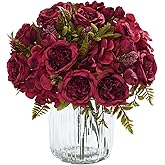MARTINE MALL 4 Packs Peonies Artificial Flowers, Burgundy Artificial Peonies, Silk Peonies Flowers Fake Peonies Artificial Flowers Peonies Bouquet for Halloween Centerpiece Table Wedding Home Decor