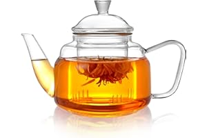 CNGLASS 20oz Glass Teapot with Removable Infuser, Clear Glass Tea Kettle Stovetop Safe,Glass Teapot with Strainer for Bloomin