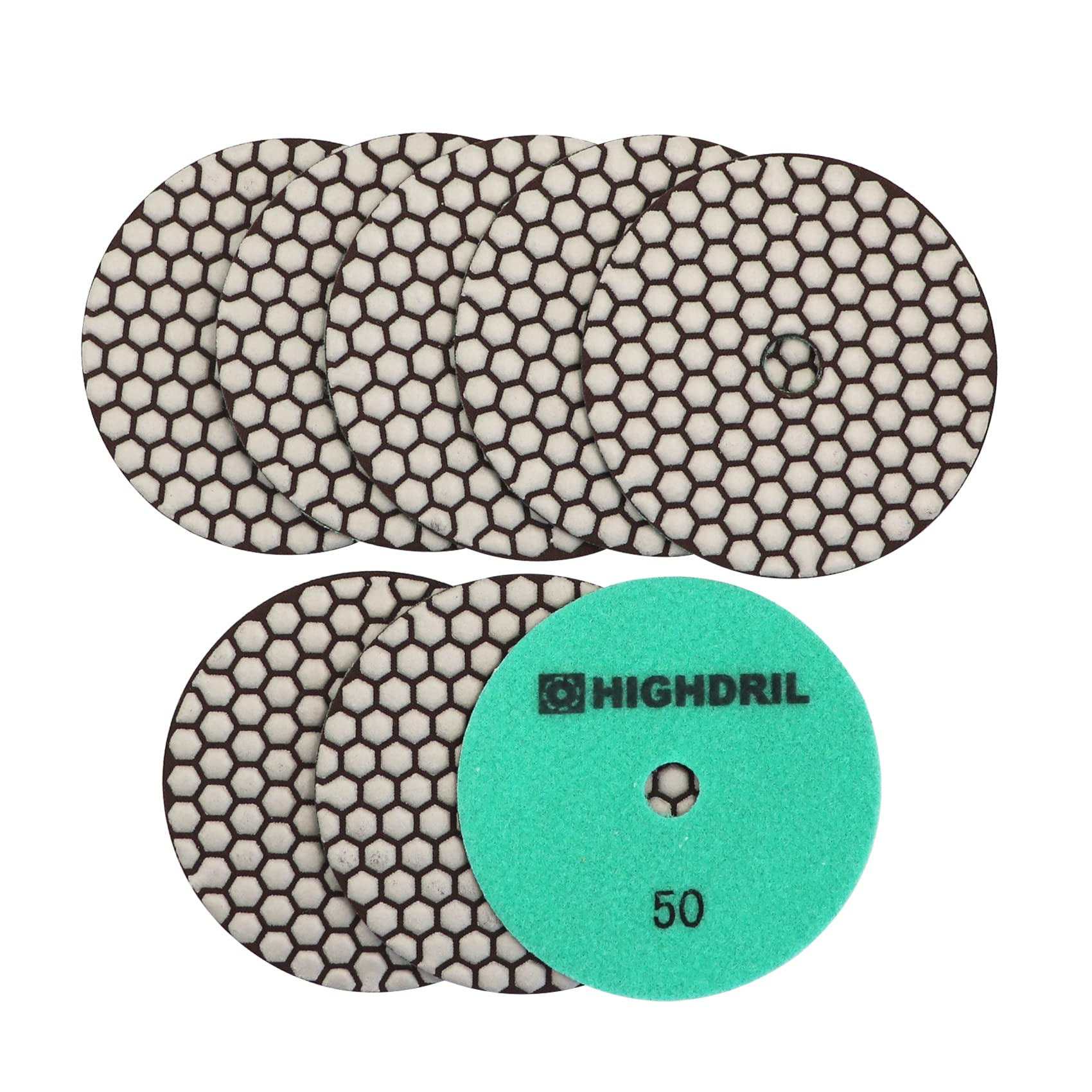 HIGHDRIL Dry Diamond Polishing Pad - 8PCS #50 Sanding Pads 125MM for Granite Stone Marble Floor Grinder Polish Pad Kit for Drill, Grinder, Polisher