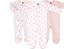 The Peanutshell Baby Sleepers for Girls Set of 3 - Soft Cotton Footed Pajamas for Newborns, Infants & Toddlers - Flower