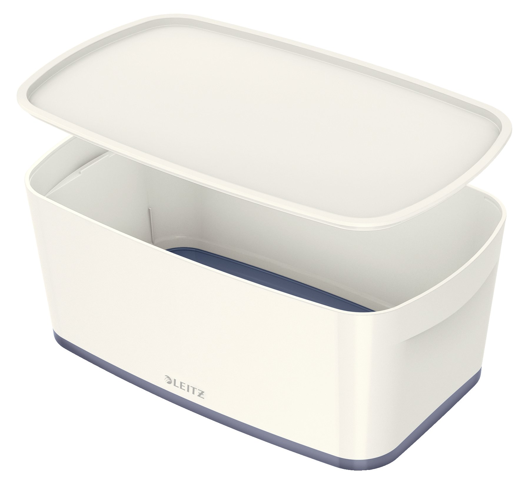 Leitz Small MyBox with Lid, Storage Box for Home and Office, High Gloss Plastic, 5 Litre, A5, White/Grey
