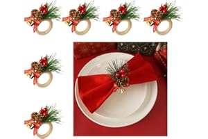 UTALEK Christmas Napkin Rings Set of 6 Pine Cone Wooden Napkin Rings with Berries Xmas Serviette Buckle Holder for Christmas Holiday Dinner Party Banquet Table Decoration