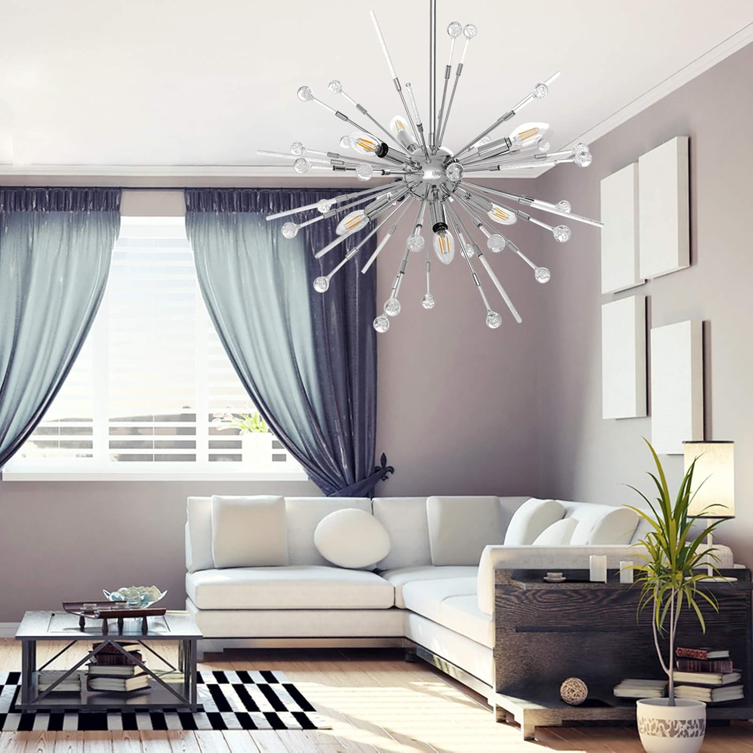 Modern Firework Chandeliers 6-Light Bulbs Sputnik Ceiling Light Fixture,Lucalda Adjustable Rods Globe Fireworks Pendant Lighting Fixture for Living Room, Bedroom,Kitchen,Hallway,Dining Room,Porch: Home Improvement