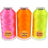 New brothread Huge Spools Embroidery Machine Thread -Neon Colors 1 | 100% Polyester, Various Assorted Color Packs, 5000M (5500Y) Each Spool, for All Embroidery Machines