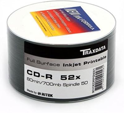 Traxdata 50 x CD-R 700MB 52x Inkjet Printable White Blank Discs