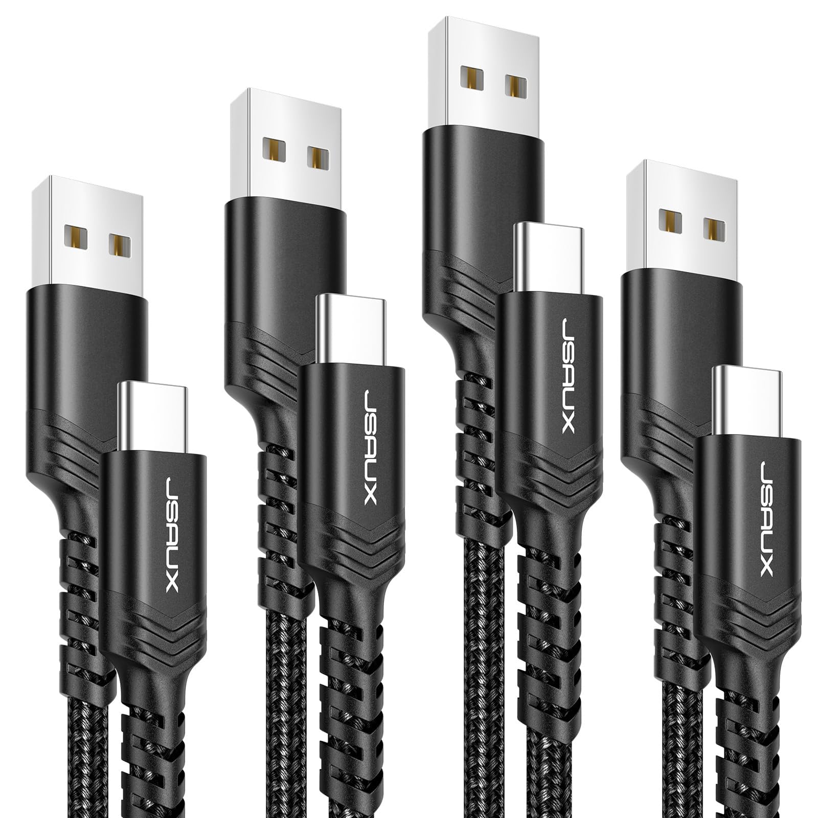Photo 1 of JSAUX USB C Cable 4-Pack [10ft+6.6ft+3.3ft+3.3ft], USB A to Type C Fasting Charging Cord Compatible with iPhone 16/16 Pro/16 Pro Max/15, Samsung Galaxy S24 S23 S22 Note 20 10 Black