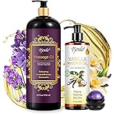 Pjordo Massage Oil for Massage Therapy, Vanilla, Lavender Oil, with Massage Roller Ball, Massage Oils for Muscle Relaxing, Calming, Soothing & Moisturizing, Valentines Day Gifts for Him Her