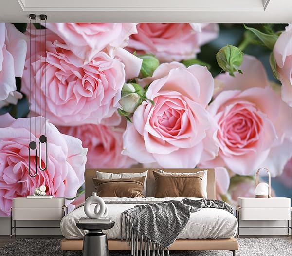 JHGRXFHB-PINK ROSES WALL MURAL WALLPAPER PEEL AND STICK 137″ X 102″