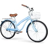 WEIZE Beach Cruiser Bike 24 26 inch City Commuter Bicycle for Men Women | High Carbon Steel, Front and Rear Fenders, Rear Rack, Basket, Comfortable Ergonomic Upright Design, Multiple Color