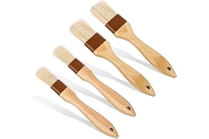 4pcs Pastry Basting Brush, Oil Brush, Boar Bristle Brush, BBQ Brush for Sauce, Egg Spread, Marinade (Small + Medium)