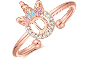 POSHJEW Unicorn Rings Gifts for Girls Daughter - Adjustable Initial Ring Dainty Cute Unicorn Rings for Girl Teens Little Girls Jewelry Birthday Gift