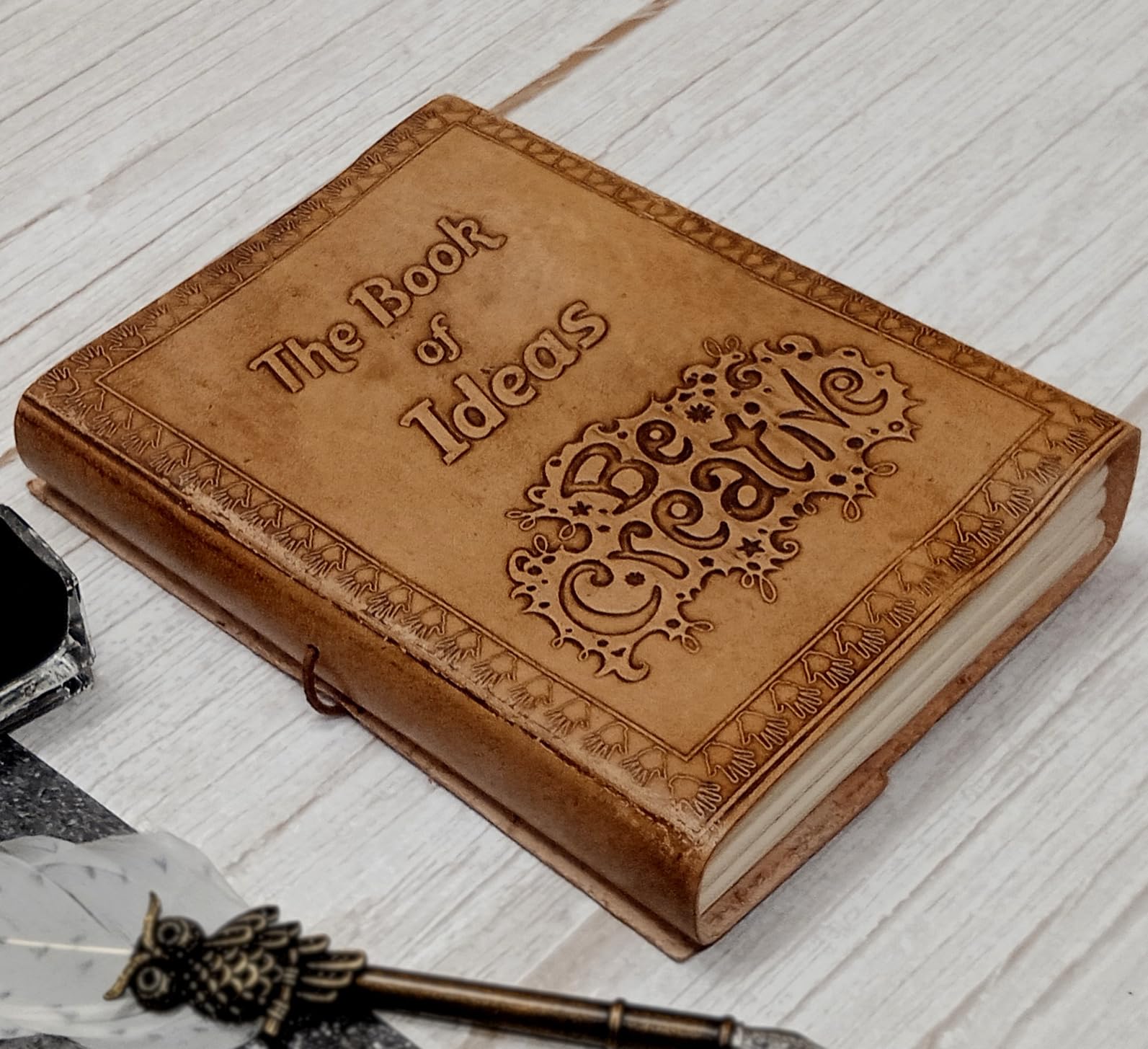 Purpledip Leather Journal (Diary Notebook) 'The Book of Ideas': Handmade Paper In Leather Cover (11998)