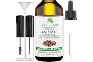 JEUNE NATURELLE Castor Oil Organic, Cold Pressed Unrefined - 100% Pure, Raw, Virgin, Undiluted for Hair Growth, for Face, Eyelashes, Eyebrows, Hexane Free Organic Castor Oil for Hair, 2 oz