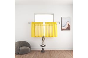 UPOPO Yellow Sheer Tier Curtains 24 inches Long Voile Kitchen Tiers Linen Textured Cafe Curtains Bathroom Short Small Curtain for Door Window Panels Half Window Curtains 2 Pieces Rod Pocket