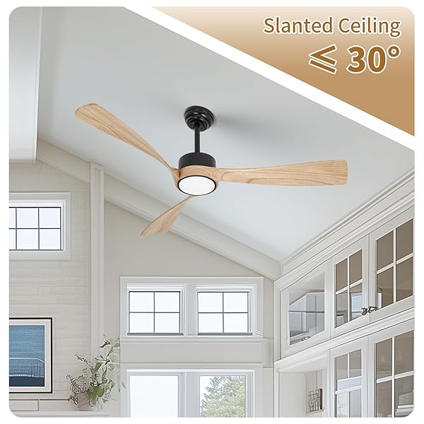 CEILING FAN WITH LIGHTS,52 INCH WOOD CEILING FANS WITH REMOTE CONTROL,DIMMABLE LIGHT,3 CCT,6 SPEEDS,NOISELESS DC MOTOR,2 DOWNROD,CEILING FAN FOR BEDROOM,LIVING ROOM,OFFICE,INDOOR,NATURAL WOOD GRAIN