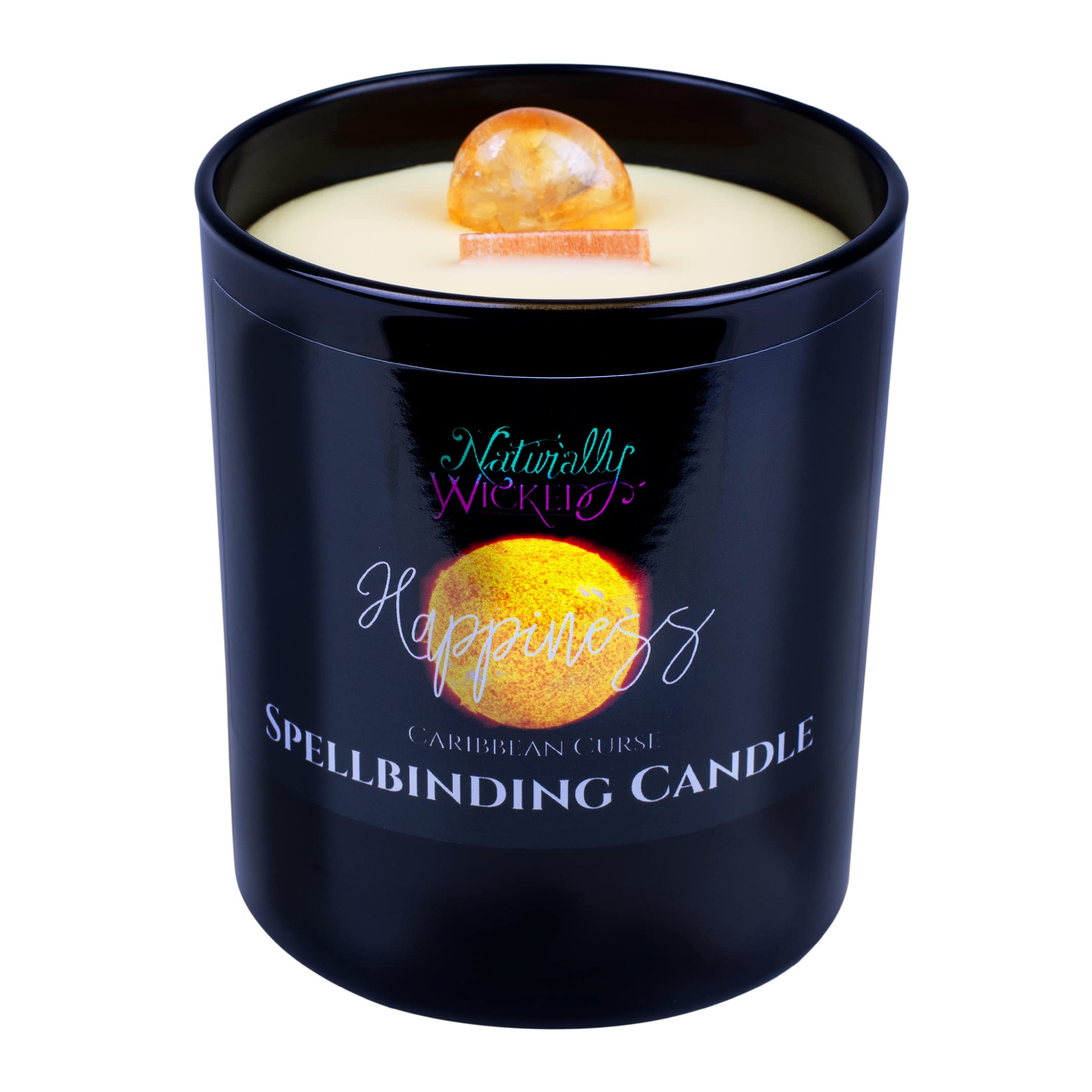 Naturally Wicked Spellbinding Happiness Candle | Crystal Spell Candle | Scented with Caribbean Curse | Inc Unique Candle Gift Box