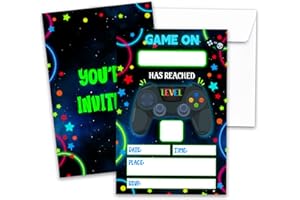 BXVRT Video Game Birthday Invitations, 20 Double-Sided Neon Gaming Party Invitation Cards with Envelopes, Boys Girls Birthday Invites, Neon Rainbow Party Favors Decorations and Supplies, 10