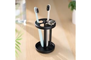 SONGSOSO Black Stainless Toothbrush Holder Stand: Rustproof Bathroom Countertop Organizer, 4 Ventilated Slots Hold Manual Toothbrushes, Razor