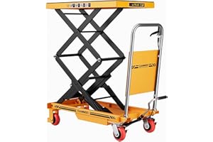 CAMMOO Hydraulic Double Scissor Lift Table, 770lbs Capacity 59" Lifting Height, Hydraulic Lift Table Cart with Non-Slip Pad & Safety Guard for Material Handling & Transportation, Yellow