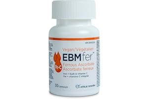 EBMfer Iron with Vit C | 1 daily | Gentle | Vegan | Boosts Energy | 100 mg High Potency | 30 caps