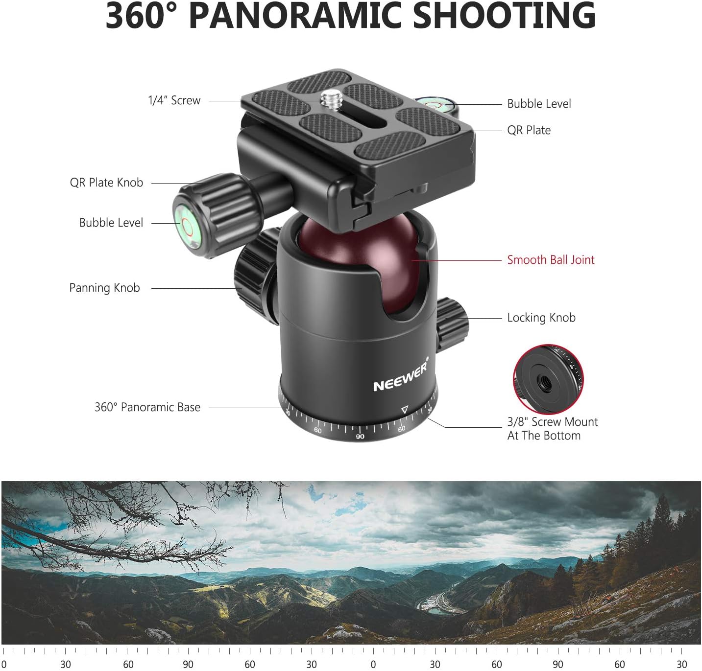 Neewer Carbon Fiber 66 inches/168 centimeters Camera Tripod Monopod with 360 Degree Ball Head, 1/4 inch Quick Shoe Plate, Bag for DSLR Camera, Video Camcorder, Load up to 26.5 pounds/12 kilograms : Camera & Photo