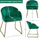 Yaheetech Velvet Tub Chair Vanity Chair with Golden Metal Legs Green view 3