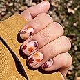 Fall Press on Nails Short Square Shaped Fake Nails Thanksgiving Matte False Nails with Autumn Maple Leaf Designs Pink Acrylic Nails Full Cover Stick on Nails for Women Manicure 24 Pcs
