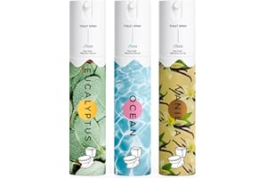 CLESH Toilet Spray, Bathroom Odor Eliminator, 3 Pack, 1 fl oz Each, Up to 150 Uses, Travel Size, For Home and Travel, Essential Oils Freshener Spray, Ocean, Eucalyptus, Vanilla