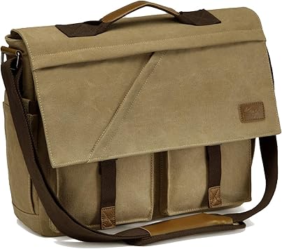 Maletín Portátil Bolso Hombre Bandolera, Kasgo Vintage Impermeable Lona A Prueba de Choques 15.6 Pulgadas con Correa de Hombro Acolchada Casual Bolsa ...