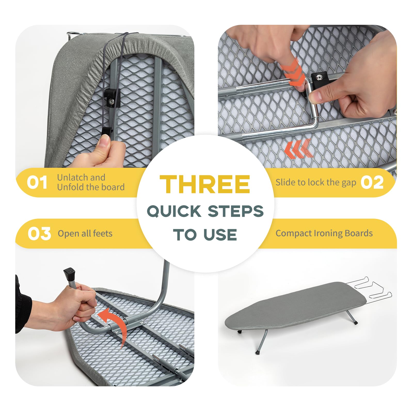 Metal Foldable Tabletop Ironing Board with Iron Rest, Portable Ironing Board Small with Heat Resistant Cotton Cover, RAINHOL Mini Iron Board for Small Space and Travel, 31