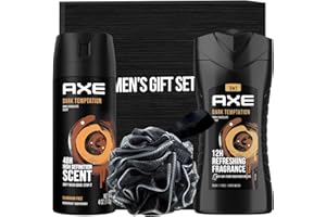 PARTYPOM Father's Day Axe Gift Set for Men, Includes Dark Temptation Body Wash, Axe Men Dark Temptation Deodorant Spray and Mens Shower Loofah in Gift Box for Boyfriend Him Dad Fathers Man