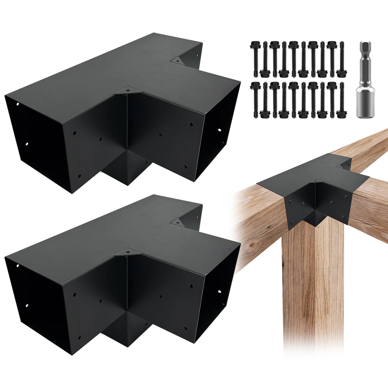 Photo 1 of ITeVe.GD 4-Way Pergola Brackets Kit,Woodwork Right Angle Corner DIY Brackets for 6" x 6" (Actual:5.5"x5.5") Lumber for Outdoor Pergola,Gazebos,Log Cabins W/Hardware (2 Pack)