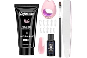 Lofuanna Poly Gel Nail Kit-30ML Natural Pink Poly Extension Gel Nail Starter kit, Poly Nail Gel With Nail Lamp Slip Solution Nail form Nail Brush,Nail Strengthen Nail Gel Kit DIY for Beginners