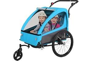 Sepnine 2-in-1 Kids Bike Trailer and Stroller with Suspension – Bike Trailer for 1 to 2 Children, Jogging Function, Foldable, 5-Point Harness, Spacious Storage, with Bug Screen and Weather Shield
