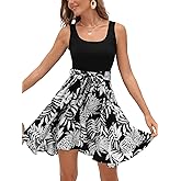 CUPSHE Women's Tropical Summer Dresses Flowy Beach Mini Dress Square Neck Sleeveless Vacation Sundress
