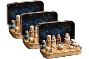 GENERIC Mini Christmas Nativity Set in a Tin Box - Pocket Size Nativity in a Tin - Nativity Scene Sets & Figures Decor Indoor, Christmas Decoration for Home Gifts (3PCS C)