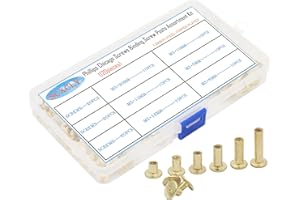 SCXCLY 120pcs Chicago Screws Binding Screw Posts Assortment Kit, 6 Sizes(M5 x 6/10/15/25/30/45mm), Carbon Steel Copper-Plated