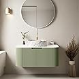 30" Solid Wood Bathroom Vanity with Sink, Wall Mounted Floating Bathroom Vanity with Ultra-Thin Marble Sink and Top, Large Drawer for Ample Storage Space and No Assembly Required, Light Green