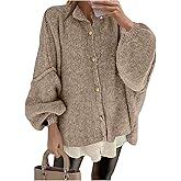 GORGLITTER Women's Button Down Chunky Knit Cardigan Holiday Cozy Sweaters Oversized Lantern Long Sleeve Jacket Trendy