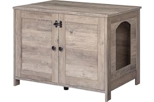 HOOBRO Litter Box Enclosure, Cat Litter Box Furniture with Removable Divider, Large Hidden Litter Box Furniture, Wooden Cat House, End Side Table, 31" L x 17.5" W x 19.7" H, Greige BG03MW01G2