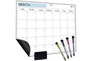 Quick Canary Magnetic Fridge Calendar - 17x12” Stain-Resistant Dry Erase Board - Starts Sunday, Strong Magnet, Organizes 2025 Family Events, Routines, Reminders - With 4 Markers & Eraser