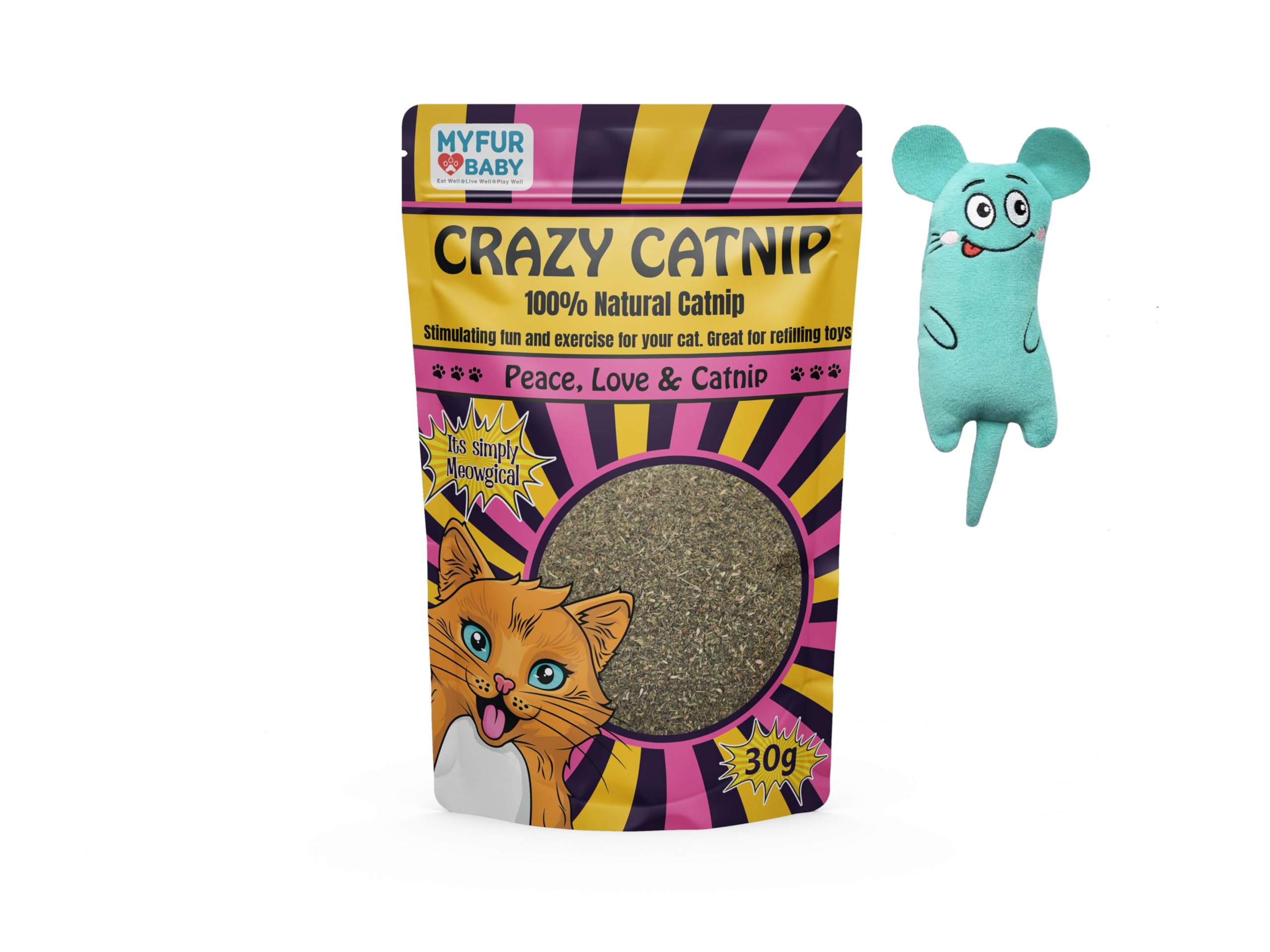 My Fur Baby Crazy Catnip with Toy (Colour May Vary) – 100% Natural Catnip for Cats – Premium Catnip Treats for Cats – Includes Fun Cat Nip Toys Cats – Perfect Catnip Treats