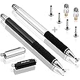 MEKO(2 Pcs)[2 in 1 Precision Series] Disc Stylus/Styli for All Touch Screen Devices Bundle with 4 Replaceable Disc Tips, 2 Replaceable Fiber Tips- (Black/Silver)